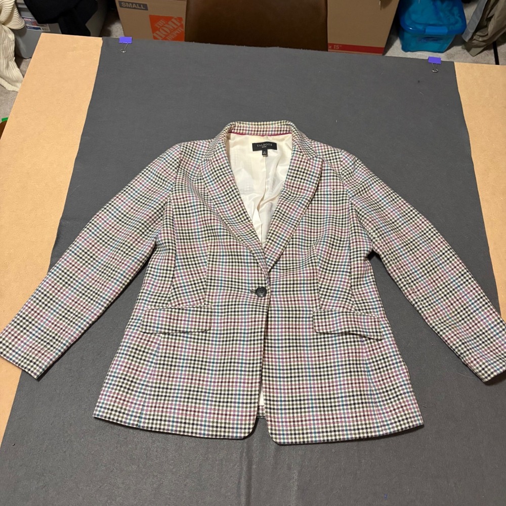 Talots Plaid Blazer Women 8P Multi-Color Preppy Academic Core Cottage Coastal